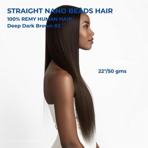 22" Nano Beads Hair Extensions 50g Deep Dark Brown #2